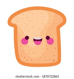 pan kawaii con un diseño de ilustración de vector facial sonriente