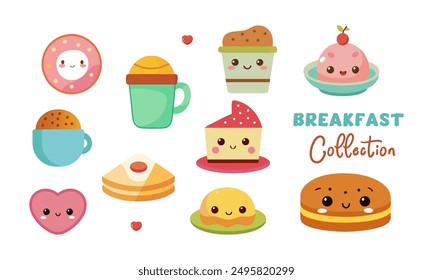 Kawaii Breakfast Clipart Collection Set