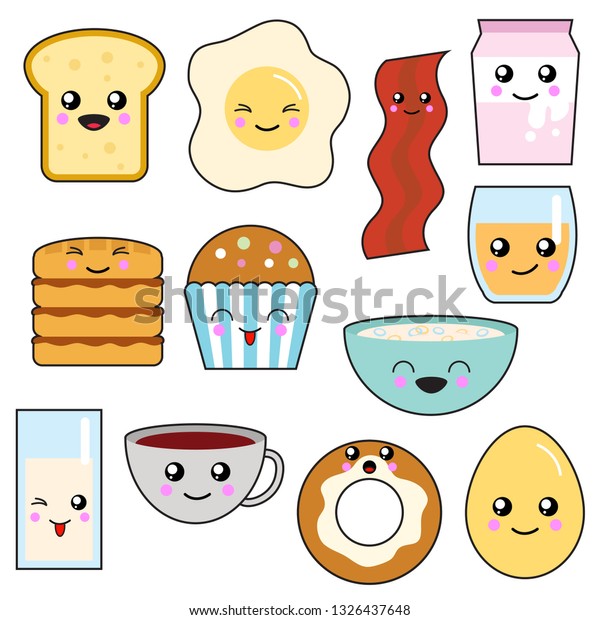 Kawaii Breakfast Cute Food Breakfast Items Stock Vector (Royalty Free ...