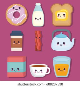 Kawaii Breakfast Food Design Stock Vector (Royalty Free) 688287538 ...