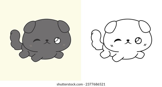 Kawaii British Shorthair Kitty Multicolored and Black and White. Beautiful Isolated Baby Cat. Funny Vector Illustration of a Kawaii Baby Pet for Prints for Clothes, Stickers, Baby Shower. 