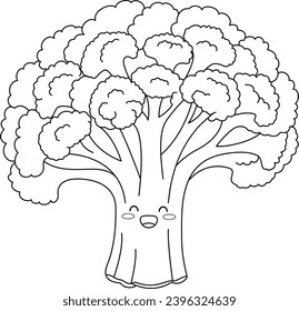 Kawaii broccoli coloring page for kids