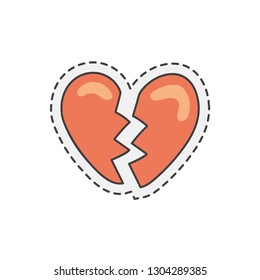 Kawaii broken heart. Cute hand drawn colored vector. editable stroke.