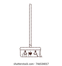 kawaii broom with wooden stick in brown dotted silhouette vector illustration