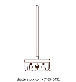 kawaii broom with wooden stick in brown silhouette vector illustration