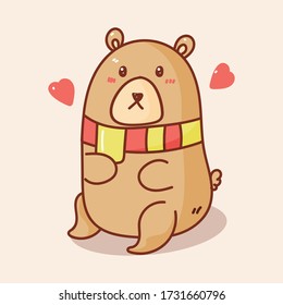 Kawaii brown bear  cheerful pose vector