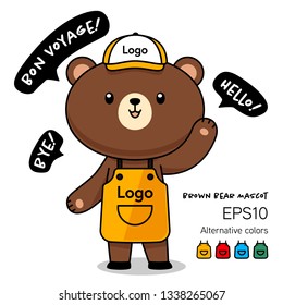 Kawaii brown bear salesman mascot in greeting pose vector