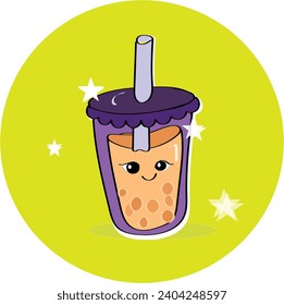 Kawaii bubble tea, Boba milk tea cute sticker, Bubble tea character cartoon with smiling gesture , cute style design for t shirt, sticker, logo element