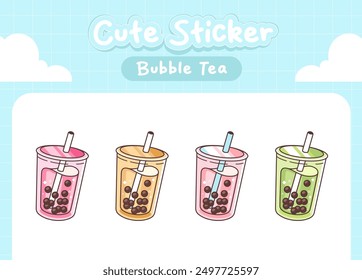 Kawaii bubble tea flavors sticker collection