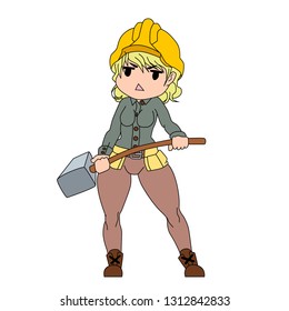 Kawaii builder girl, Mugs print, t shirt print, Vector illustration