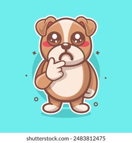 mascota del personaje animal del bulldog de kawaii con la expresión del pensamiento