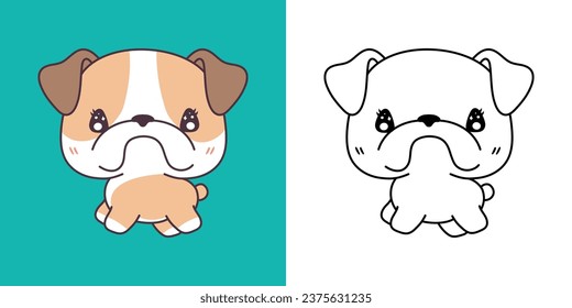 Kawaii Bulldog Dog for Coloring Page and Illustration. Adorable Clip Art Puppy. Cute Vector Illustration of a Kawaii Pet for Stickers, Prints for Clothes, Baby Shower. 