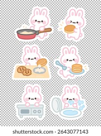 Kawaii bunny characters cooking and baking in the kitchen. Great for food and home-themed projects.