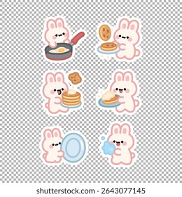 Kawaii bunny characters cooking and baking in the kitchen. Great for food and home-themed projects.