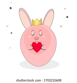 Kawaii bunny. Cute rabbit with heart, graphic design template, app icon, vector illustration
