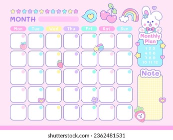 Kawaii bunny digital planner template illustration