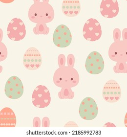 Kawaii bunny and Easter eggs seamless pattern. Easter pattern design. Vector art.