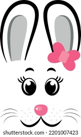 Kawaii Bunny face with pink bow. Vector illustration. Rabbit symbol of 2023 year. Design for Easter, New year 