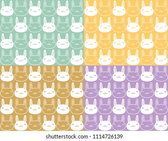 Kawaii bunny hare pattern. Vector seamless rabbit smile face children wallpaper. Cute baby abstract illustration.