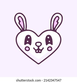 Kawaii bunny head with heart shape, illustration for t-shirt, street wear, sticker, or apparel merchandise. With doodle, retro, and cartoon style.