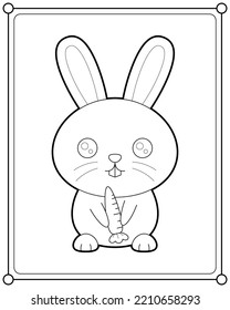 Kawaii bunny holding carrot suitable for children's coloring page vector illustration