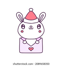 Kawaii bunny in love letter celebrate Christmas illustration. Vector graphics for t-shirt prints and other uses.