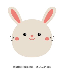 Kawaii Hase Kaninchen Hase rundes Gesicht. Nettes lustiges Tier. Frohe Ostern. Cartoon lustige Babyfigur. Kinderdruck für Poster, Hemdtuch. Liebe. Kinderstil. Flaches Design. Weißer Hintergrund. Vektorgrafik