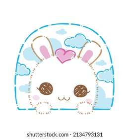 Kawaii Bunny Set  Clip Art, Cute Cartoon Rabbits, Vector, Illustration.