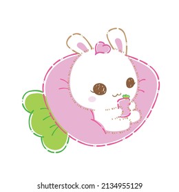 Kawaii Bunny Set  Clip Art, Cute Cartoon Rabbits, Vector, Illustration.