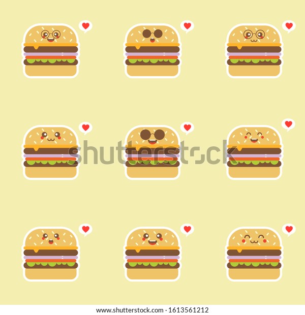 Kawaii Burger Cartoon Character Cute Vector Stock Vector Royalty Free