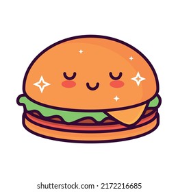 kawaii burger icono de comida rápida aislado