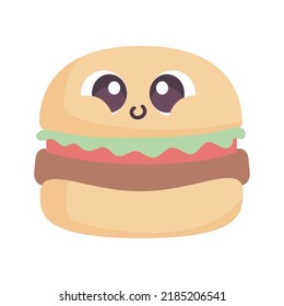 kawaii burguer food icon vector