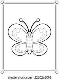 Kawaii Butterfly Suitable For Children's Coloring Page Vector Illustration