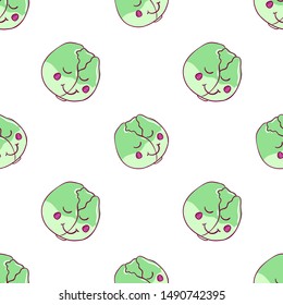 Kawaii Cabbage Seamless Pattern on White Background