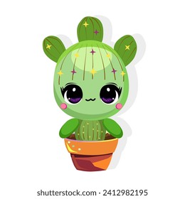  kawaii cactus baby ,vector hand-drawing illustration