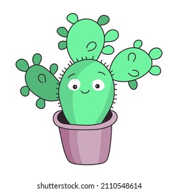 Kawaii cactus character smiling kindly. Vector illustration element for design.