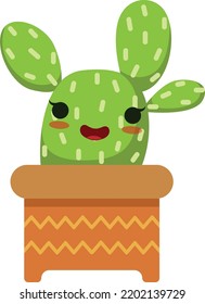 Kawaii Cactus. Happy Smiling Cute Succulent Character