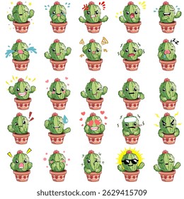 Kawaii cactus illustration set collection