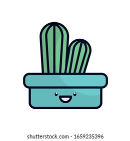 kawaii cactus inside pot flat fill style icon design, Plant desert nature tropical summer mexico and western theme Vector illustration