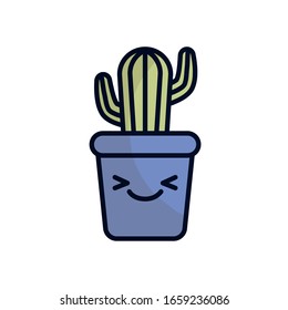 kawaii cactus inside pot flat fill style icon design, Plant desert nature tropical summer mexico and western theme Vector illustration