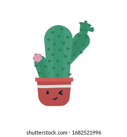 Kawaii cactus inside pot flat style icon design, Plant desert nature tropical summer mexico and western theme Vector illustration