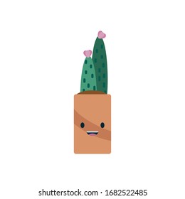 Kawaii cactus inside pot flat style icon design, Plant desert nature tropical summer mexico and western theme Vector illustration