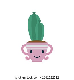 Cactus Kawaii dentro de la olla diseño de icono de estilo plano, naturaleza del desierto vegetal méxico tropical verano y tema occidental Ilustración vectorial