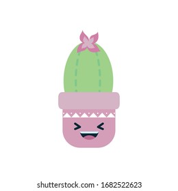 Cactus Kawaii dentro de la olla diseño de icono de estilo plano, naturaleza del desierto vegetal méxico tropical verano y tema occidental Ilustración vectorial
