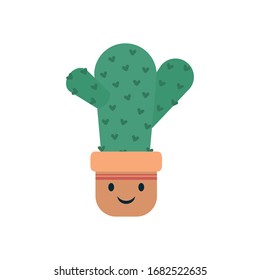 Kawaii cactus inside pot flat style icon design, Plant desert nature tropical summer mexico and western theme Vector illustration