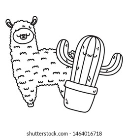 Kawaii of cactus and llama cartoon design