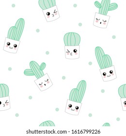 Kawaii cactus seamless pattern. vector illustrator