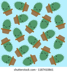 Kawaii Cactus vector background texture.  Vector eps10 illustration.