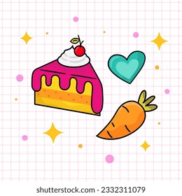 Kawaii Cake and Carrot Vector