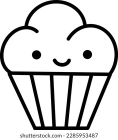 Kawaii cake vector linear illustration